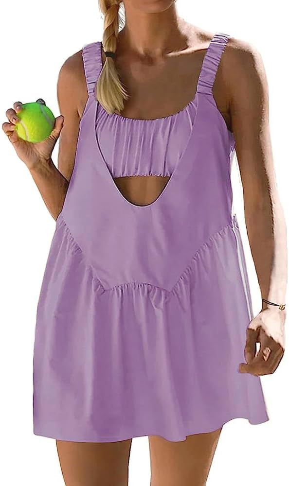 AnotherChill Womens Tennis Dress Built-in Bra & Matching Shorts Pockets Workout Dresses Athletic ... | Amazon (US)