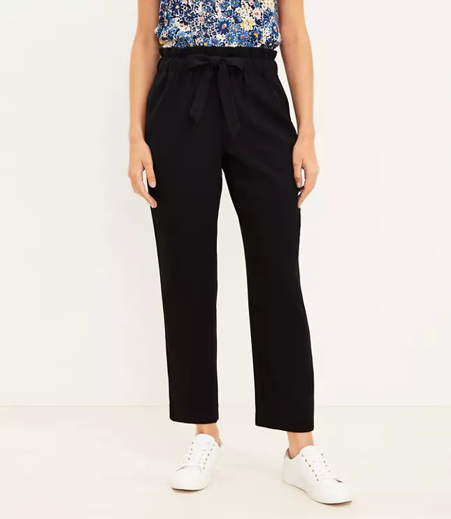 Tie Waist Tapered Pants in Crepe | LOFT