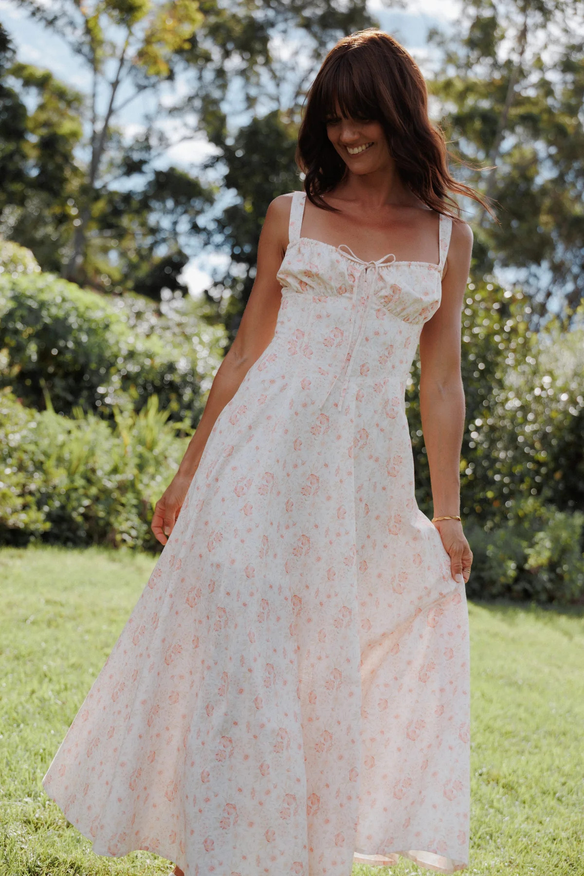 Wisteria Midi Dress - Peach Ditsy Floral | Petal & Pup (US)