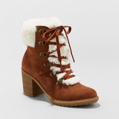 Women's Larina Faux Fur Heeled Fashion Boots - A New Day™ | Target