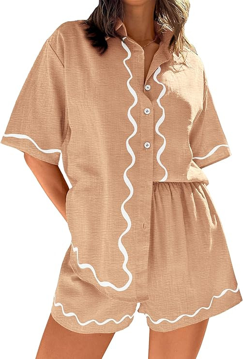 PRETTYGARDEN Womens 2 Piece Summer Button Down Shirts And Lounge Shorts Pajama Sets | Amazon (US)