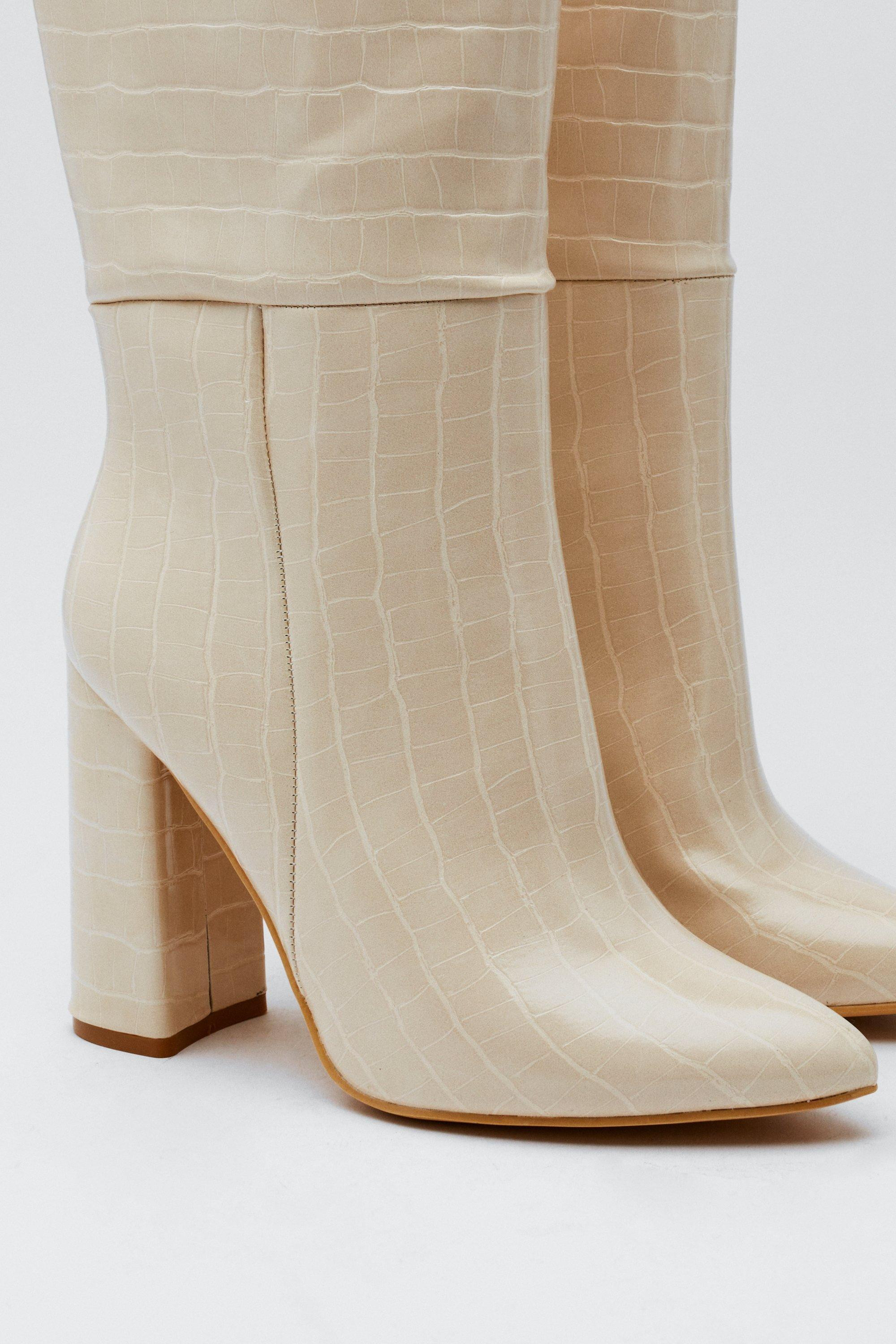 Faux Croc Block Heel Knee High Boots | Nasty Gal UK (+IE)