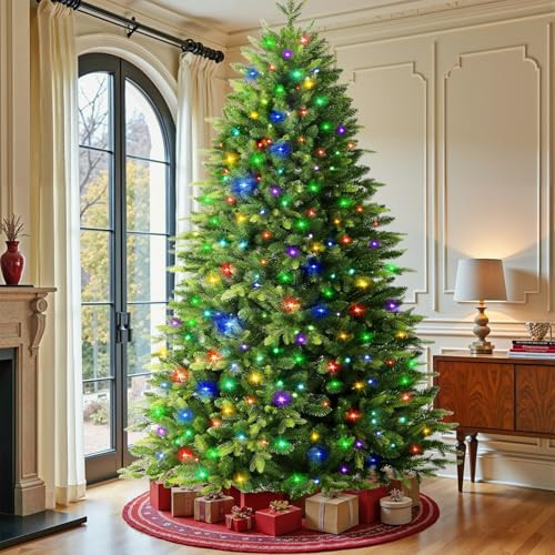 SHareconn 5.5ft Prelit Artificial Hinged Christmas Tree with 250 Color Changing RGB Lights(Upgraded),Remote Control,Fake Pre-Lit Lush Fraser Fir Tree with 1406 Branch Tips for Xmas Decoration, 5.5 FT | Amazon (US)