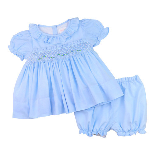 Blue Smocked Rosette Bloomer Set | Cecil and Lou