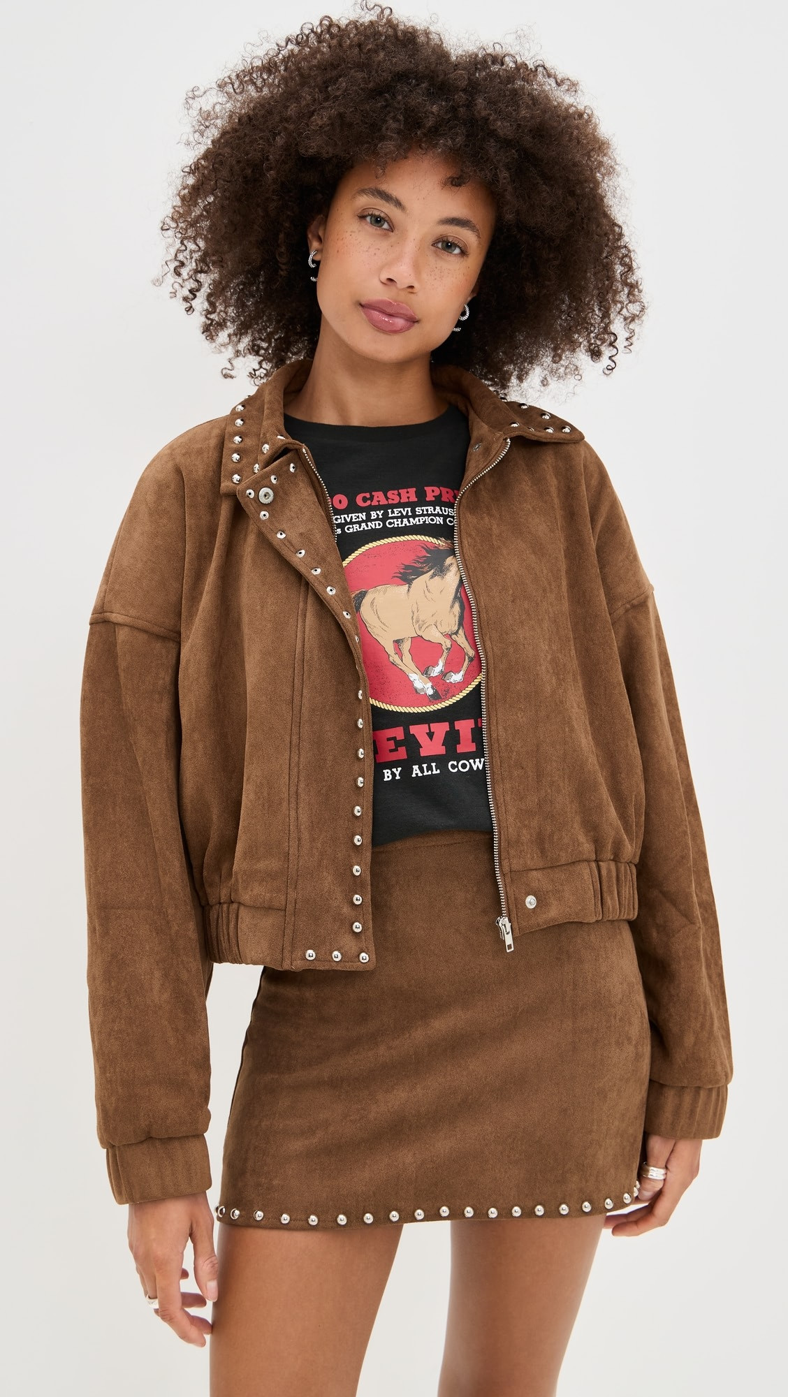 Stud Detail Zipper Front Faux Suede Jacket | Shopbop