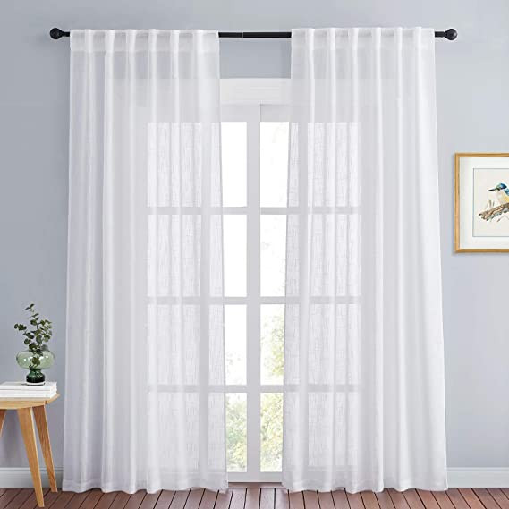 PONY DANCE Sheer White Curtains - Linen Curtains 84 inches Long for Living Room Delicate Back Tab... | Amazon (US)
