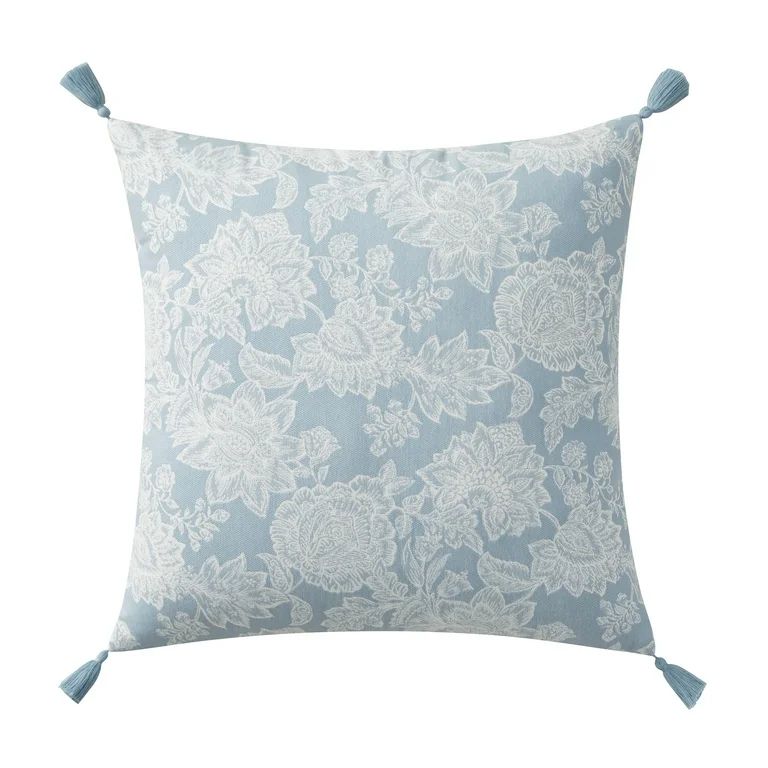 My Texas House 20" x 20" Blue Veronica Floral Tassel Decorative Pillow Cover - Walmart.com | Walmart (US)