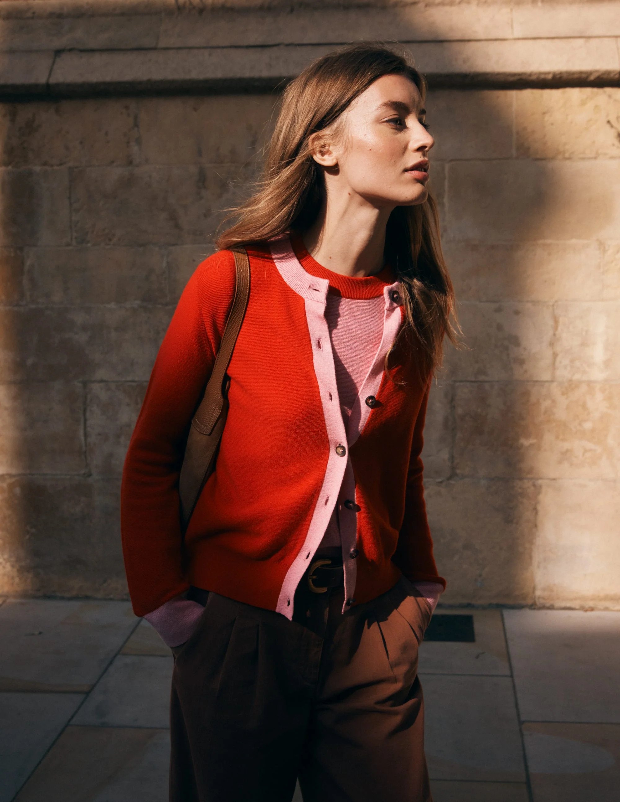 Grace Colour Block Cardigan-Bright Cherry | Boden (US)