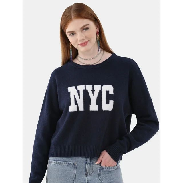 No Boundaries Cropped Conversation Sweater, Midweight, Women’s and Women's Plus Sizes XXS-2XL | Walmart (US)