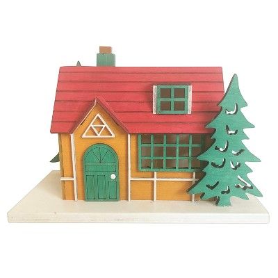 Brown Wooden House with Green Door Christmas Figurine - Wondershop™ | Target