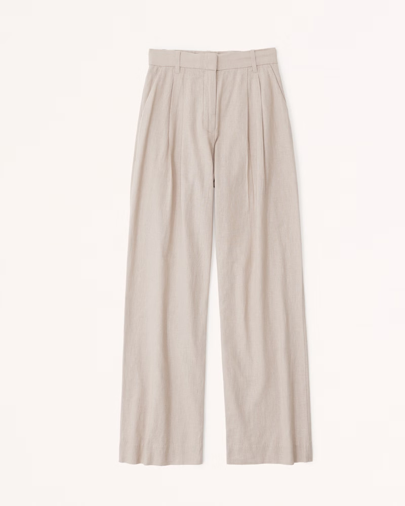 Curve Love Linen-Blend Tailored Wide Leg Pant | Abercrombie & Fitch (US)