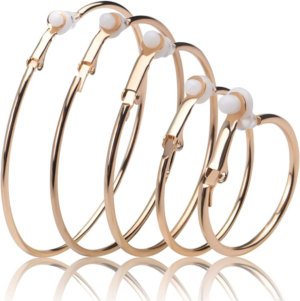 5 Pairs Clip on Earrings Hoop Non Piercing Women Clip Earrings for Women and Girls, 5 Sizes | Amazon (US)