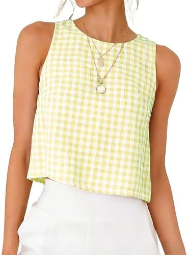 IDEALSANXUN Womens Gingham Crop Tank Tops 2026 Spring Summer Sleeveless Vest Top | Amazon (US)
