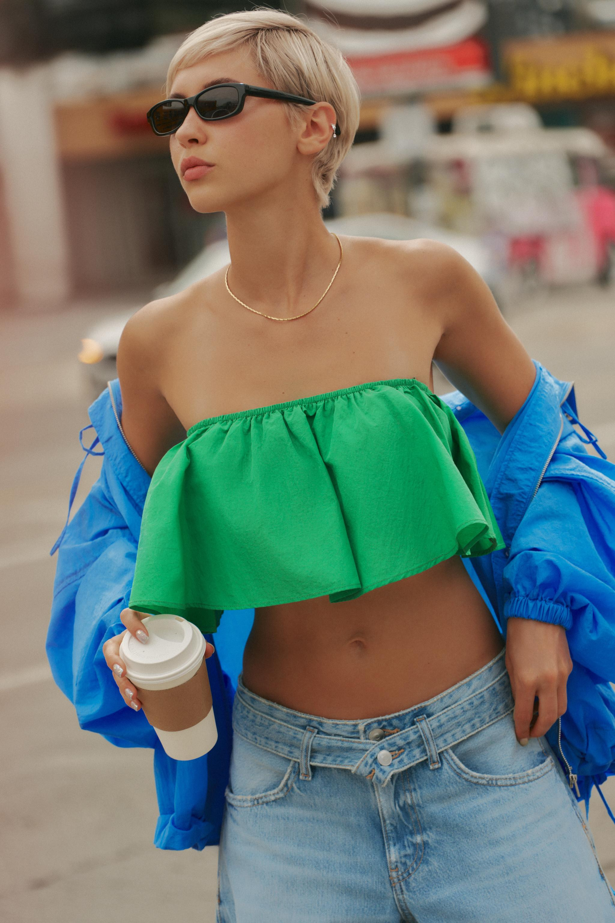 RUFFLED TAFFETA BANDEAU TOP | Zara US
