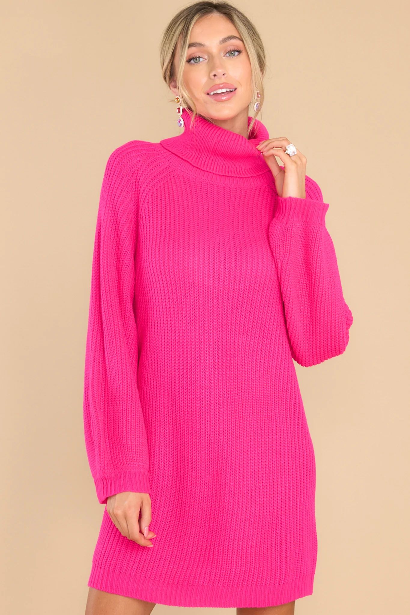 On My Way Up Hot Pink Sweater Dress | Red Dress 