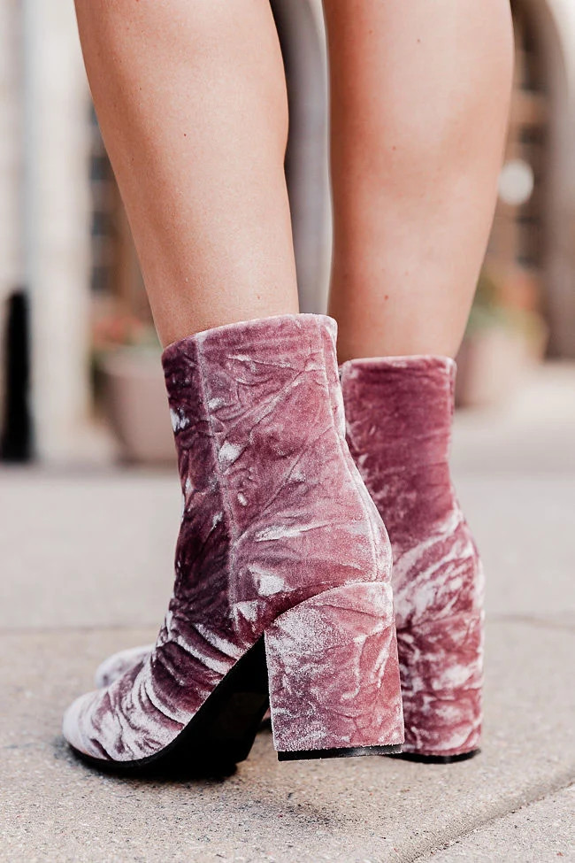 Aspen Grove Crushed Velvet Booties Amber Massey X Pink Lily | Pink Lily