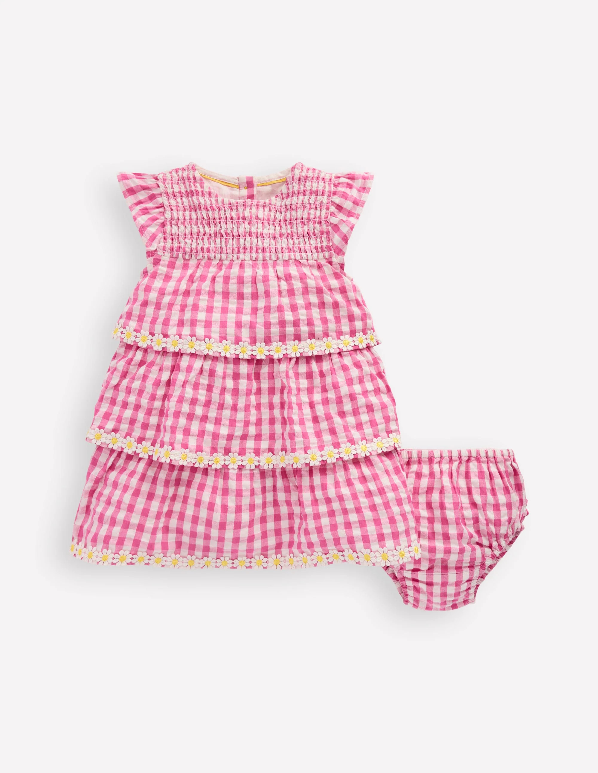 Tiered Woven Dress-Pink Gingham Daisies | Boden (US)