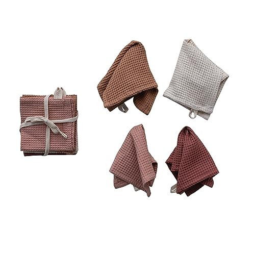 Creative Co-Op Square Woven Linen and Cotton Waffle Kitchen Dish Cloths with Multicolor, Set of 4 | Amazon (US)