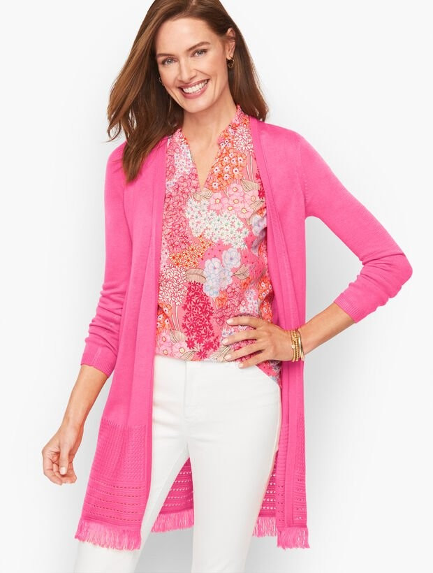 Textured Fringe Cardigan | Talbots
