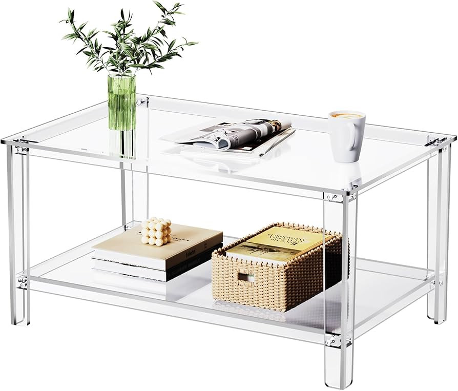 solaround Acrylic Coffee Table with Storage Shelf,Rectangle Living Room 2-Tier Center Table for S... | Amazon (US)