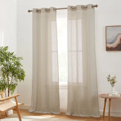 Pothos Faux Linen Semi Sheer Light Filtering Grommet Curtains Panels for Bedroom & Living Room, Pair | Wayfair North America