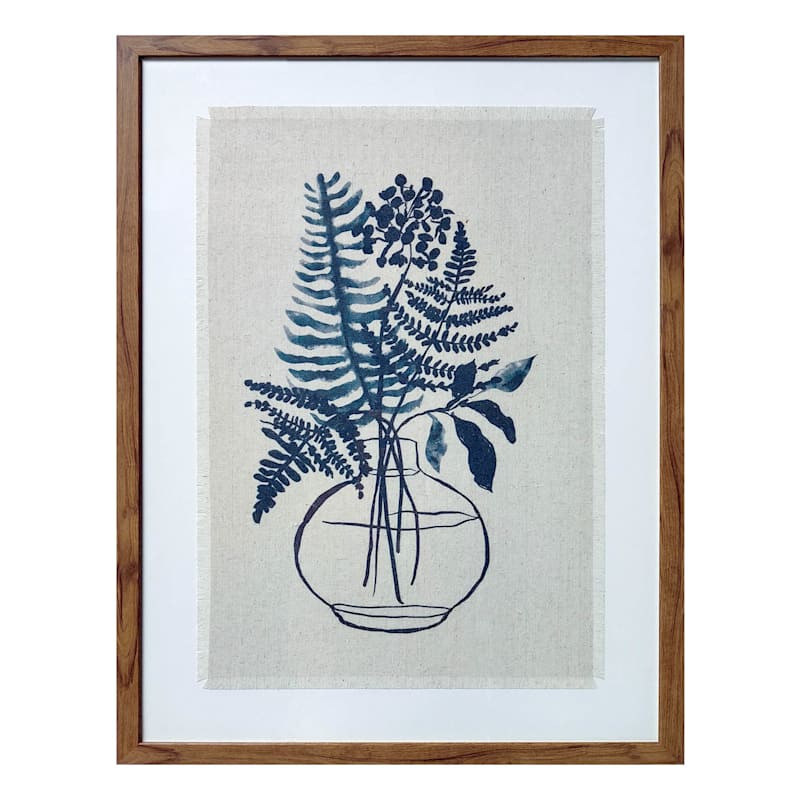 Glass Framed Navy Blue Botanical Print Wall Art, 19x25 | At Home