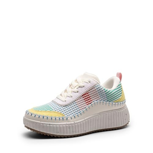 DREAM PAIRS Women Chunky City Tweed Comfortable Casual Platform Fashion Sneaker,Size 8,White/Rainbow,SDFN2379W | Amazon (US)