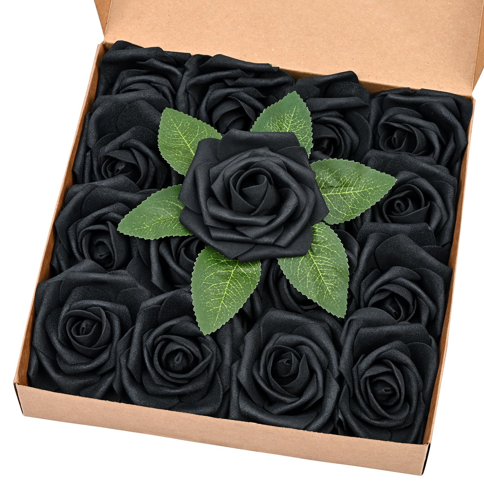 BLEUM CADE 16Pcs Artificial Flowers Fake Roses with Stems, Black Boxed Foam Roses for DIY Bouquet... | Amazon (US)