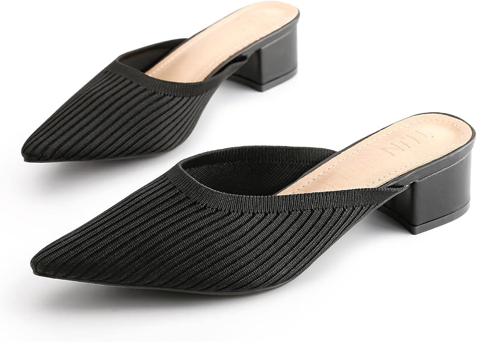TIJN Heels,Pointed Toe Mules for Momen with Low Heel, Breathable Mesh Knit Slip On Flat Sandals,H... | Amazon (US)
