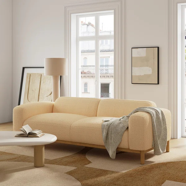 Berklie 91" Modern Boucle Sofa with Solid Wood Base | Wayfair North America