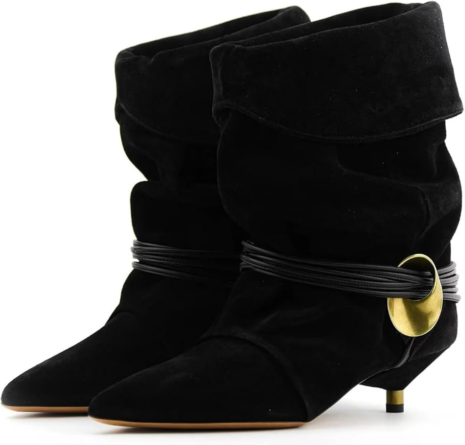 Agodor Women's Slouchy Ankle Boots - Pointed Toe Kitten Heels Booties Wide Calf Boho Suede Cowboy... | Amazon (US)