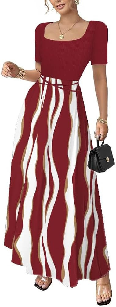 Summer Dresses for Women 2026 Elegant Classy Waist Tie Slim Fit Maxi Dress Splicing Exotic Silk H... | Amazon (US)