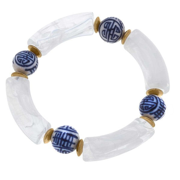 Lelani Resin & Chinoiserie Stretch Bracelet in Clear | CANVAS