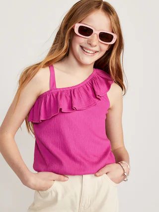 Ruffled Puckered-Jacquard Knit One-Shoulder Top for Girls | Old Navy (US)
