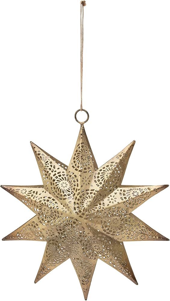 Creative Co-Op 8-1/2"H Star w/Cut-Outs, Gold Finish Metal Ornaments, Multi | Amazon (US)