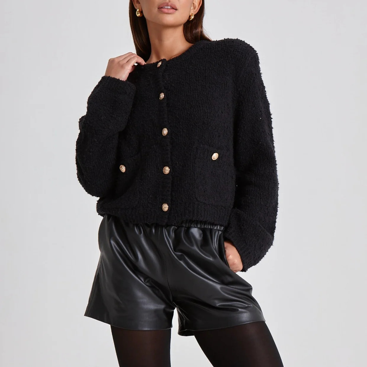 BOUCLE KNIT CARDIGAN - BLACK | WAT The Brand