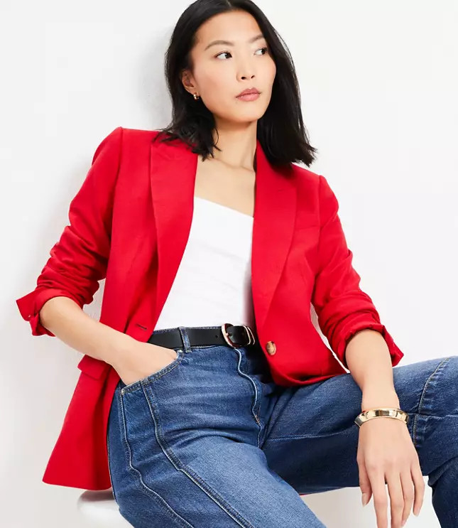 Oversized Linen Blend Blazer | LOFT