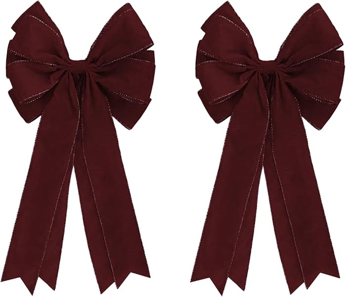 Large Velvet Bows for Farmhouse Wreaths, 20 x 10 Inches, 2 Pack, Door Decorations (Burgundy) | Amazon (US)