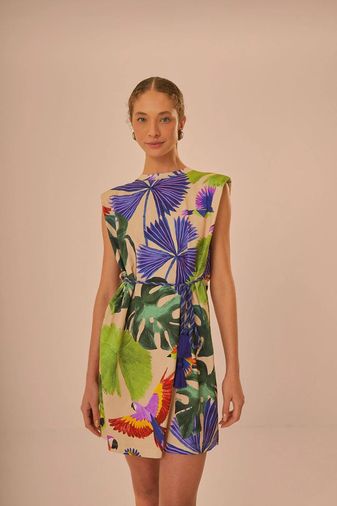 Sand Macaw Jungle Organic Cotton T-Shirt Dress | FarmRio