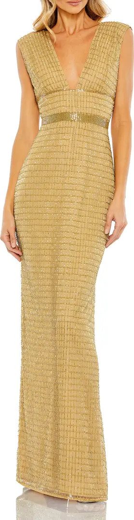 Mac Duggal Beaded Cap Sleeve V Neck Column Gown | Nordstrom | Nordstrom