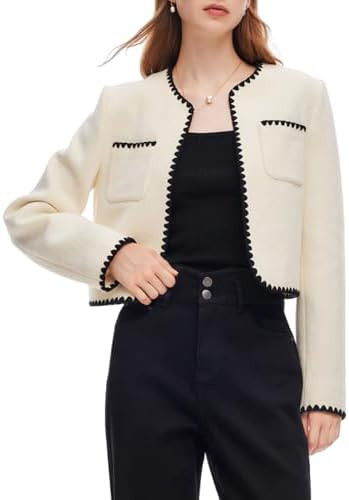 GOELIA Wool Blend Tweed Blazers for Women Business Casual Knit Blazer Cropped Jacket for Women | Amazon (US)