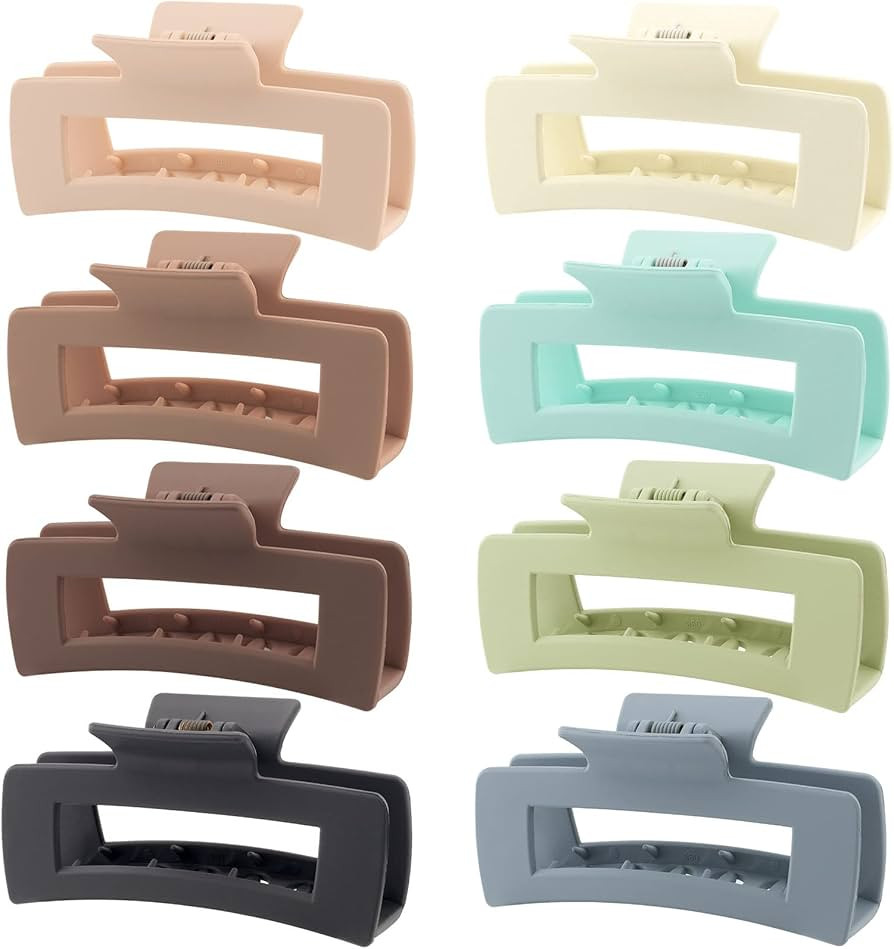 8 Pack Large Rectangle Hair Claw Clips, Matte Square Hair Clips for Women Thick Hair, Strong Hold... | Amazon (US)