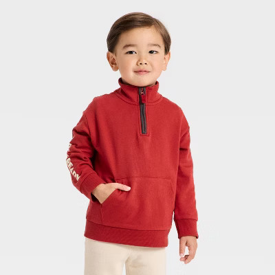Toddler Boys' French Terry Quarter Zip Sweatshirt - Cat & Jack™ Red | Target