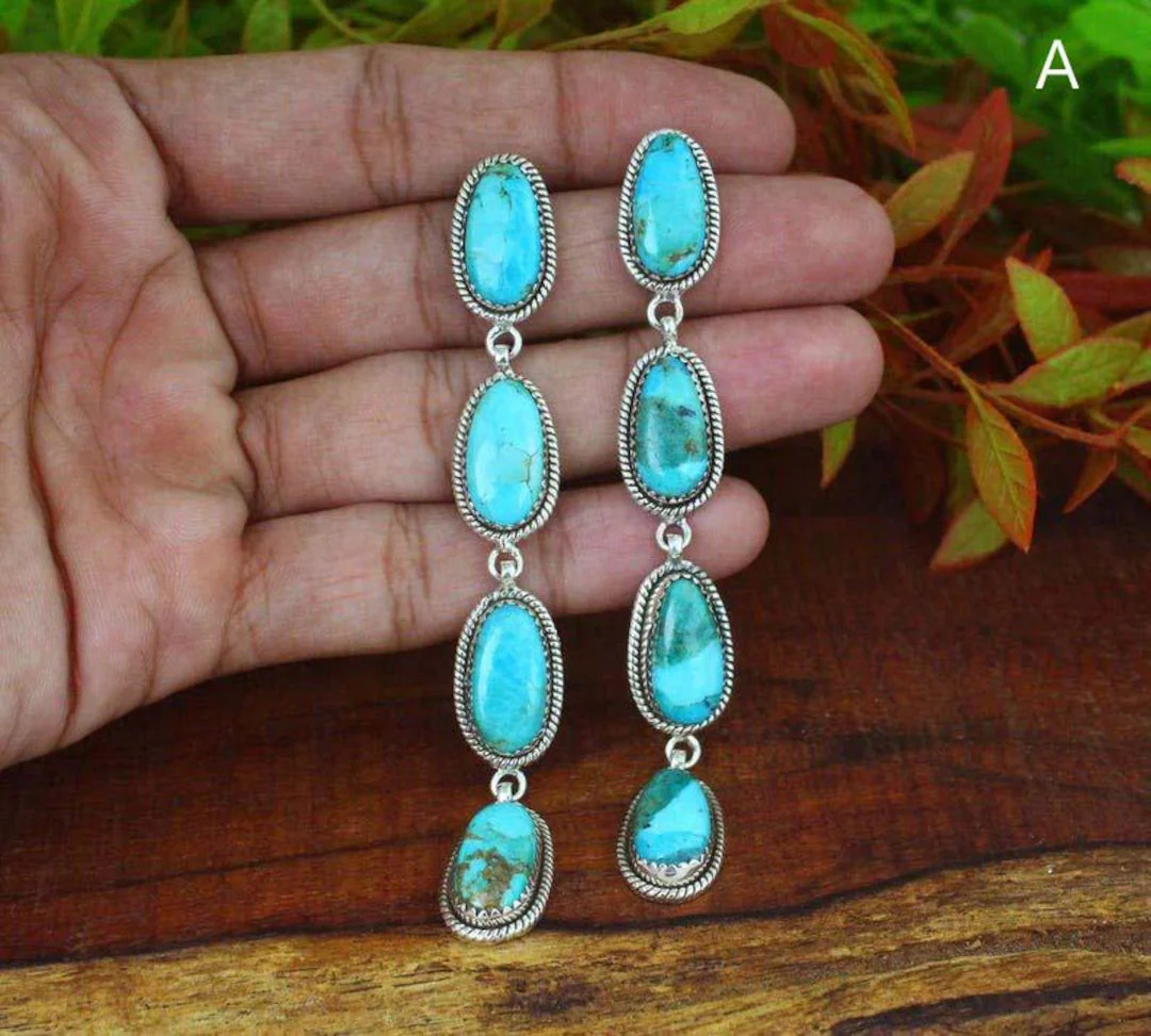 Navajo Earring, Handmade 925 Sterling Silver Earring, Sonoran Gold Turquoise Post Cluster Earring... | Etsy (US)