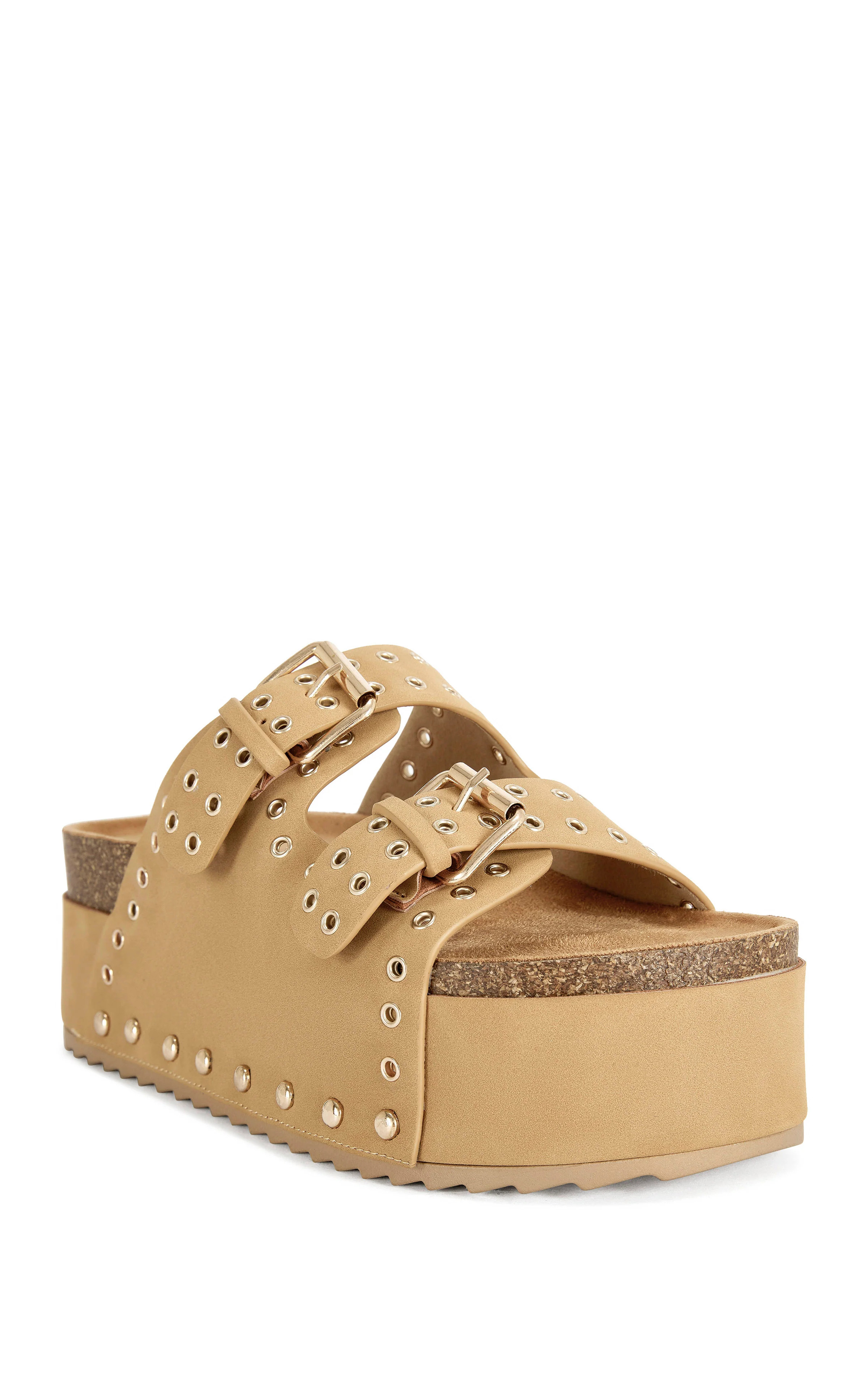 ALGEDI-TAN GROMMET FLATFORM SANDAL | Azalea Wang