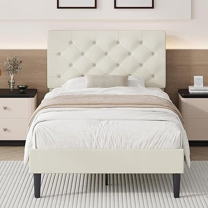Lullabyre Twin Bed Frames for Kids, Upholstered Platform Bed Frame, Bed Frame with Tufted Headboa... | Amazon (US)
