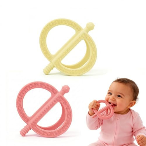 Baby Teething Toys Easy to Hold - 100% Food Grade Silicone Teething Ring for Babies 0-18 Months - BPA Free Teething Pain Relief for Infants 3-6-12 Months,Yellow&Pink | Amazon (US)
