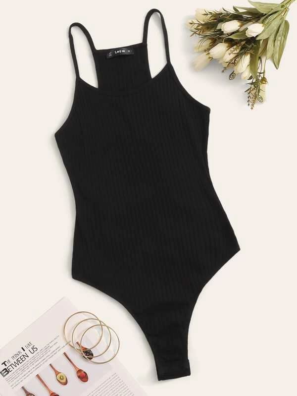 SHEIN Rib-knit Solid Bodysuit | SHEIN