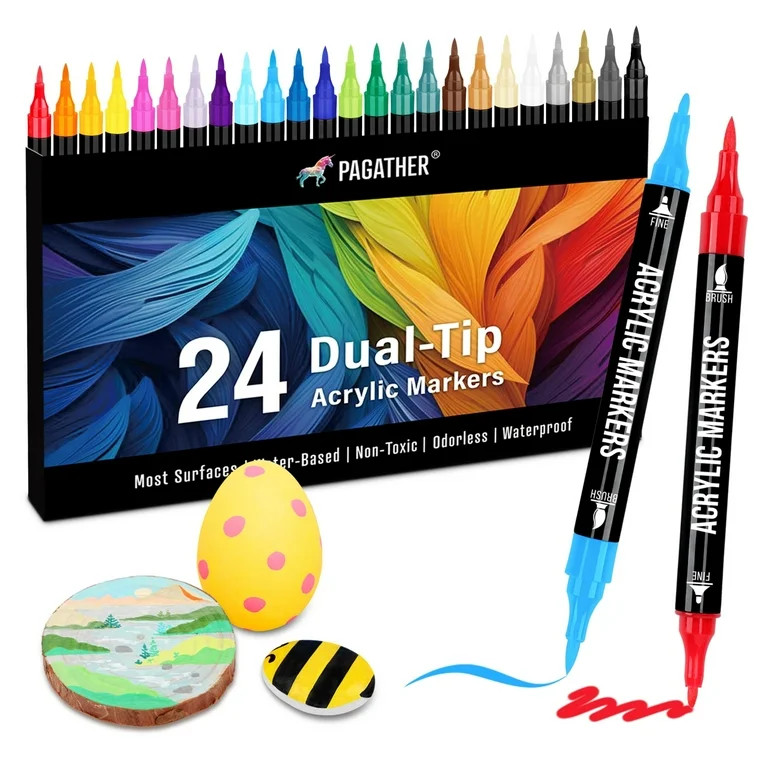 Pagather Acrylic Paint Art Markers, Fine and Brush Point, Assorted Colors, 24 Counts | Walmart (US)