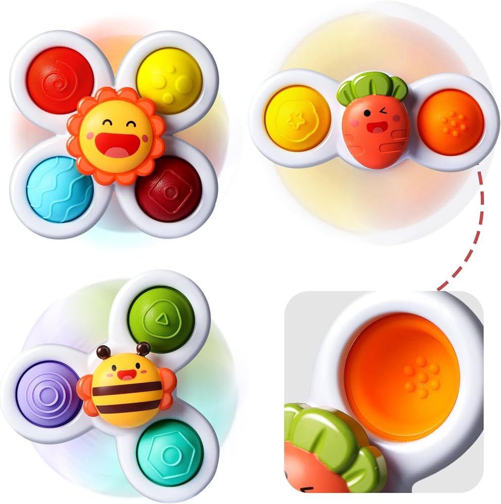 3PCS ALASOU Pop Up Suction Cup Spinner Toys for 1 Year Old Boy Girl|Spinning Tops Toddler Toys Ag... | Amazon (US)